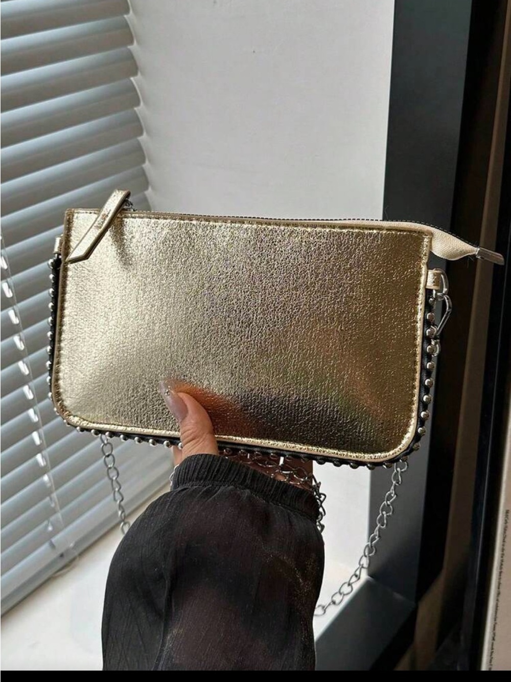 Metallic Gold Crossbody Bag with Chain Strap